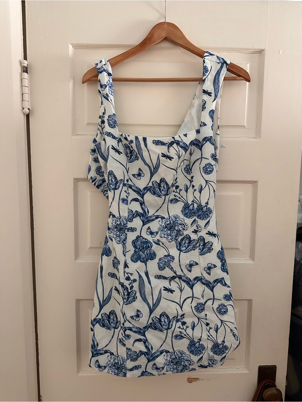 Blue Floral Square-Neck Sundress - White & Blue